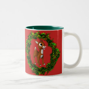 Tasse 2 Couleurs Joli cerf de Noël et couronne