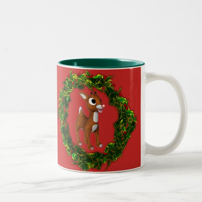 Tasse 2 Couleurs Joli cerf de Noël et couronne (Droit)