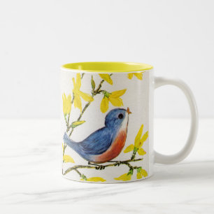 Tasse 2 Couleurs Joli Chanteur Oiseau Bleu Arbre