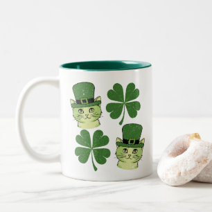 Tasse 2 Couleurs Joli chat avec trèfle à quatre feuilles Saint-Patr