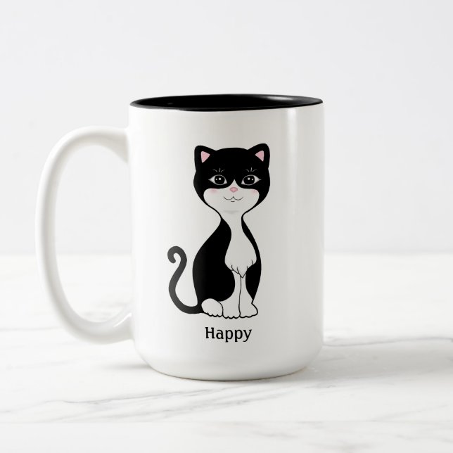 Tasse 2 Couleurs Joli chat en smoking heureux (Gauche)