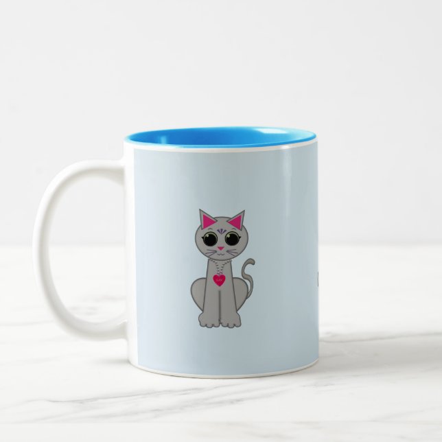 Tasse 2 Couleurs Joli chat gris (Gauche)