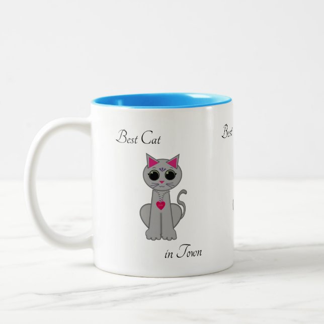 Tasse 2 Couleurs Joli Chat Gris (Gauche)