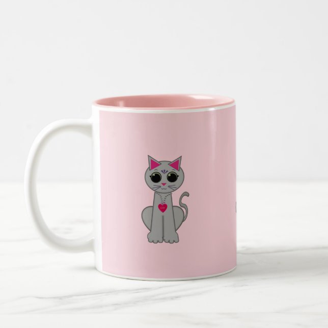 Tasse 2 Couleurs Joli chat gris (Gauche)