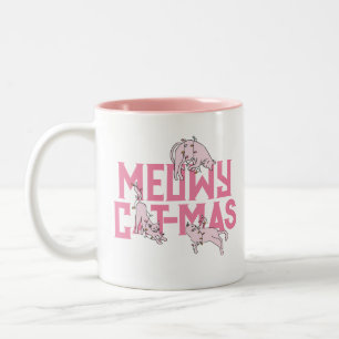 Tasse 2 Couleurs Joli Chat Noël Rose clair Fête