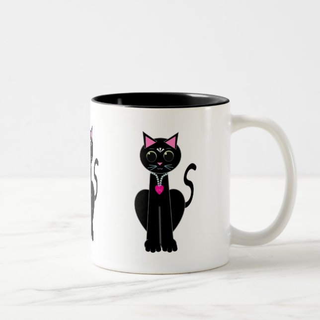 Tasse 2 Couleurs Joli chat noir (Droit)