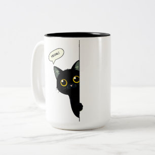 Tasse 2 Couleurs Joli Chat Noir qui Regarde Autour du Coin Drôle