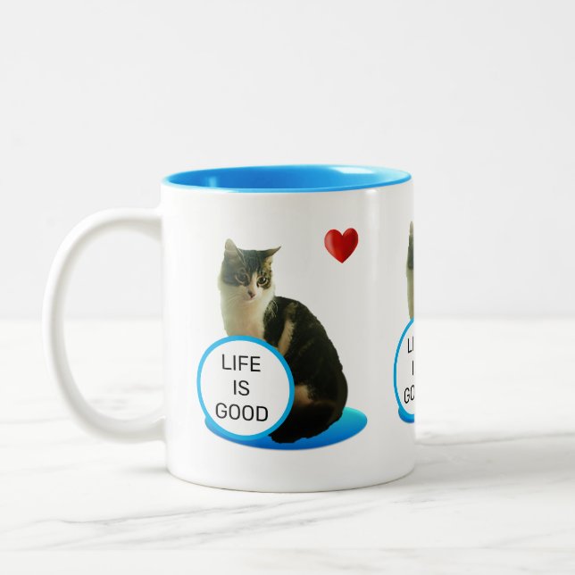 Tasse 2 Couleurs Joli chat tabby & cœur (Gauche)