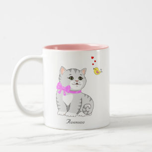 Tasse 2 Couleurs Joli chat tigré sur fond blanc