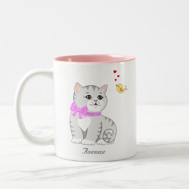 Tasse 2 Couleurs Joli chat tigré sur fond blanc (Gauche)