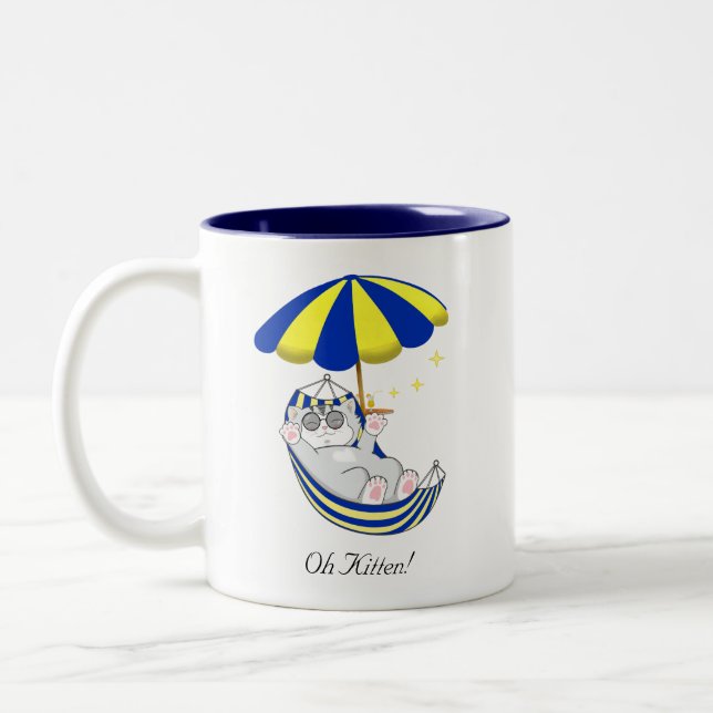 Tasse 2 Couleurs Joli chaton en hamac (Gauche)