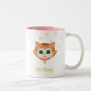 Tasse 2 Couleurs Joli chaton et étoiles dans des couleurs pastel