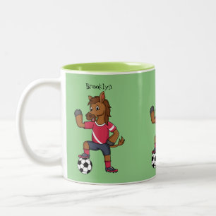 Tasse 2 Couleurs Joli cheval drôle jouant dessin de football