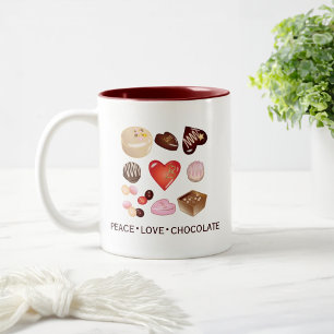 Tasse 2 Couleurs Joli Chic Paix Amour Chocolat Bonbon Cœur
