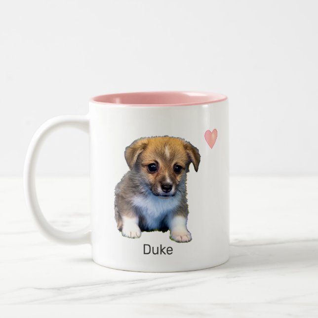 Tasse 2 Couleurs Joli chiot Corgi & coeurs (Gauche)
