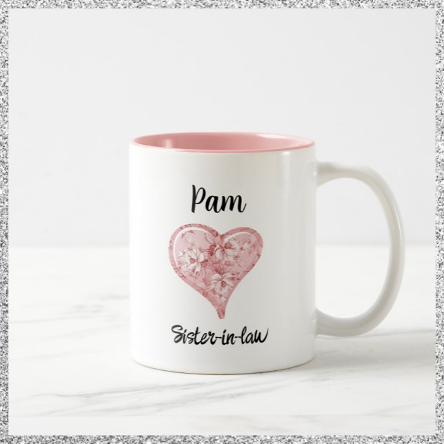 Tasse 2 Couleurs Joli Coeur Rose Fleurs Soeur En Droit (Créateur téléchargé)