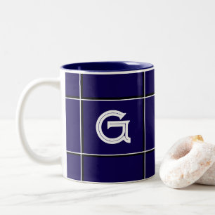 Tasse 2 Couleurs Joli design carré de initiale décorative bleu fonc