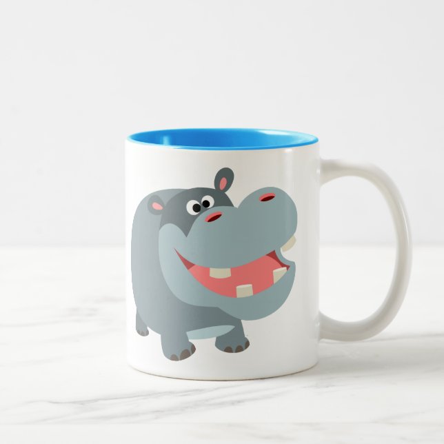 Tasse 2 Couleurs Joli dessin animé souriant Hippo (Droit)