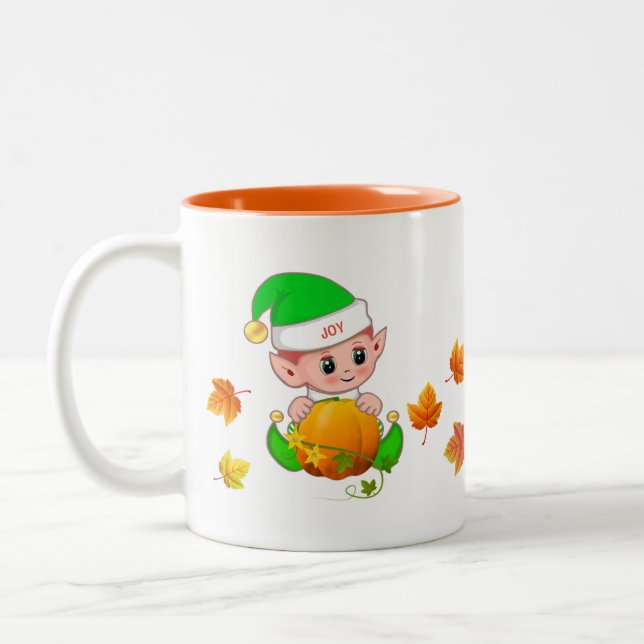 Tasse 2 Couleurs Joli elfe de Thanksgiving avec Citrouille et feuil (Gauche)