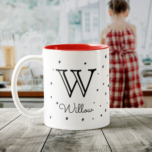 Tasse 2 Couleurs Joli Enfants Monogramme personnalisé + Nom Étoiles