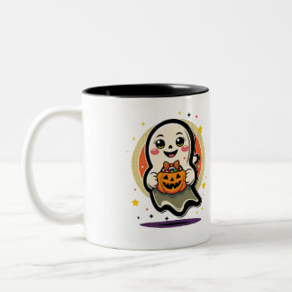 Tasse 2 Couleurs Joli Fantôme Tenant un Seau de Bonbons à la Citrou