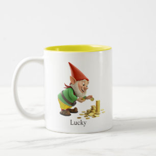 Tasse 2 Couleurs Joli gnome avec pièces d'or, calligraphie et monog