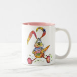 Tasse 2 Couleurs Joli lapin blanc coloré avec carotte<br><div class="desc">Il s'agit d'une peinture originale sur médias mixtes d'un lapin fantaisiste et coloré avec une carotte.</div>
