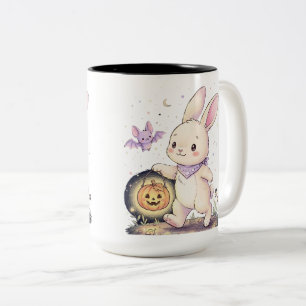 Tasse 2 Couleurs Joli lapin d'Halloween avec lanterne citrouille et