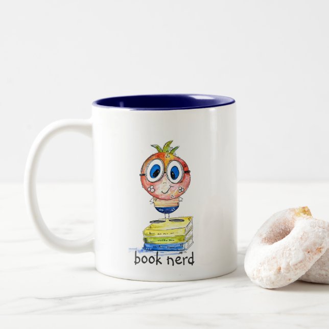 Tasse 2 Couleurs Joli livre blanc Nerd (Avec donut)