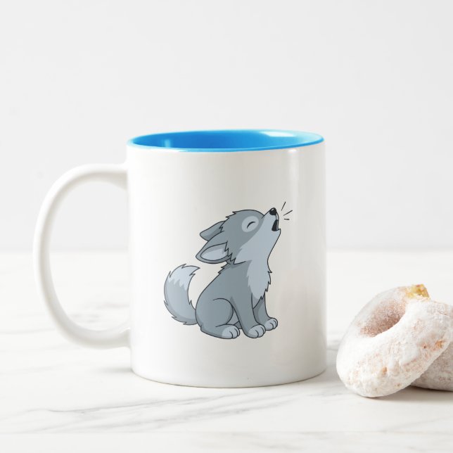 Tasse 2 Couleurs Joli louveteau hurlant (Avec donut)