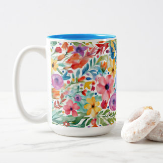 Tasse 2 Couleurs Joli modèle floral Fleur sauvage avec Monogramme