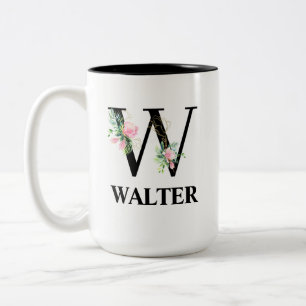 Tasse 2 Couleurs Joli monogramme alphabétique W floral
