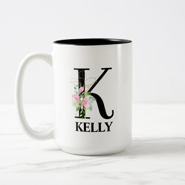 Tasse 2 Couleurs Joli monogramme initial alphabet K (Gauche)