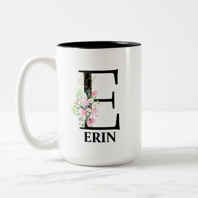 Tasse 2 Couleurs Joli monogramme initial E (Gauche)