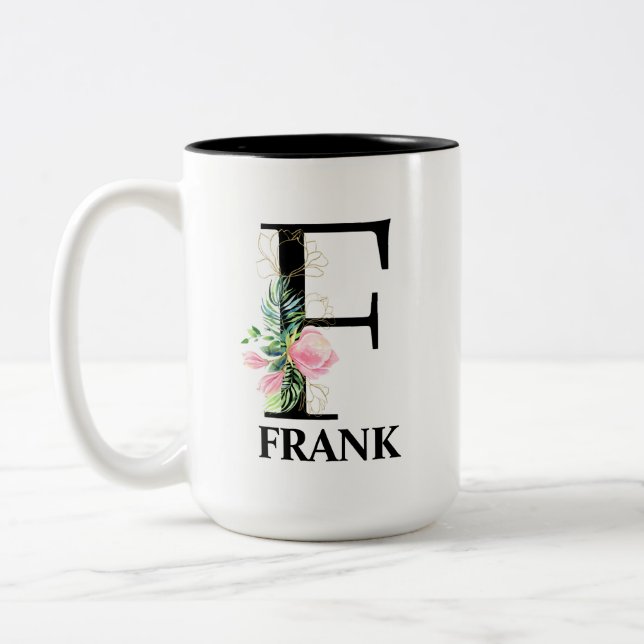 Tasse 2 Couleurs Joli monogramme initial F (Gauche)