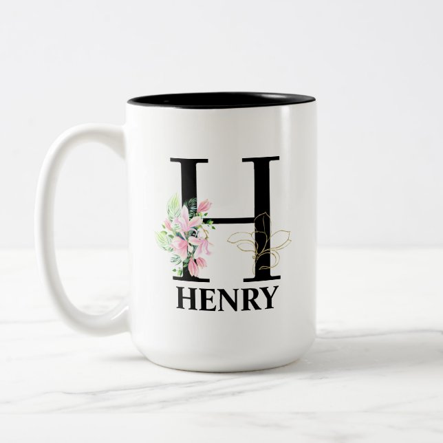 Tasse 2 Couleurs Joli monogramme initial H (Gauche)