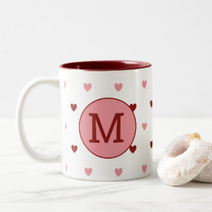 Tasse 2 Couleurs Joli Monogramme rose Coeur rouge Motif Valentine's