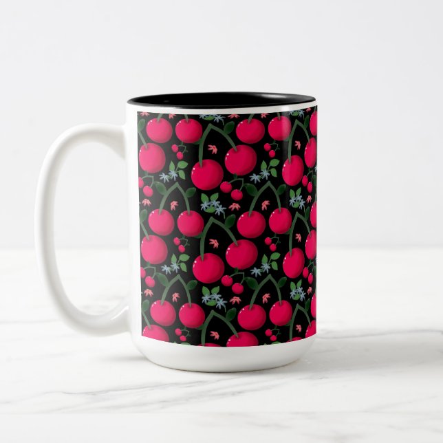 Tasse 2 Couleurs Joli motif cerise esthétique | Cerise rouge sans c (Gauche)