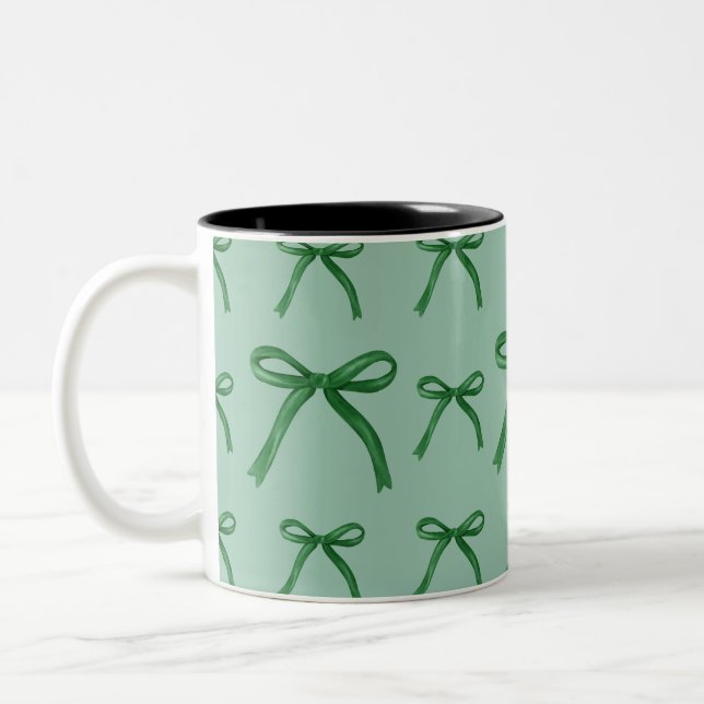Tasse 2 Couleurs Joli motif de nœud vert élégant (Gauche)