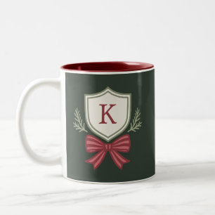 Tasse 2 Couleurs Joli Noël à monogramme personnalisé avec nœud