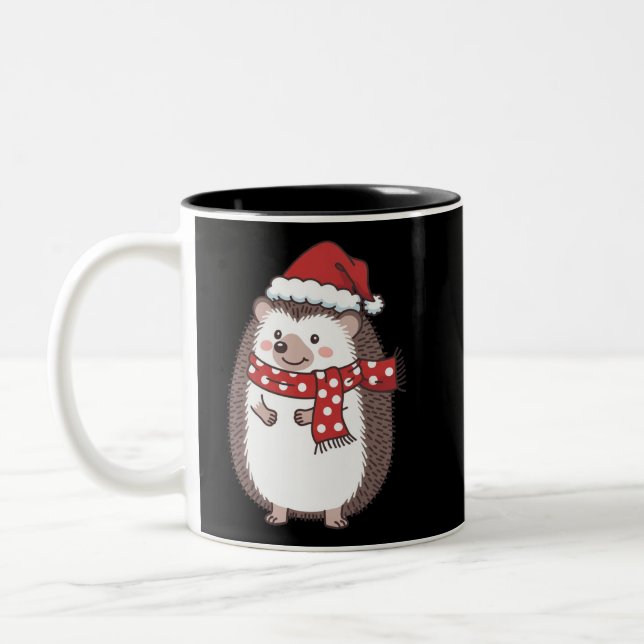 Tasse 2 Couleurs Joli Noël Hérisson Vacances (Gauche)