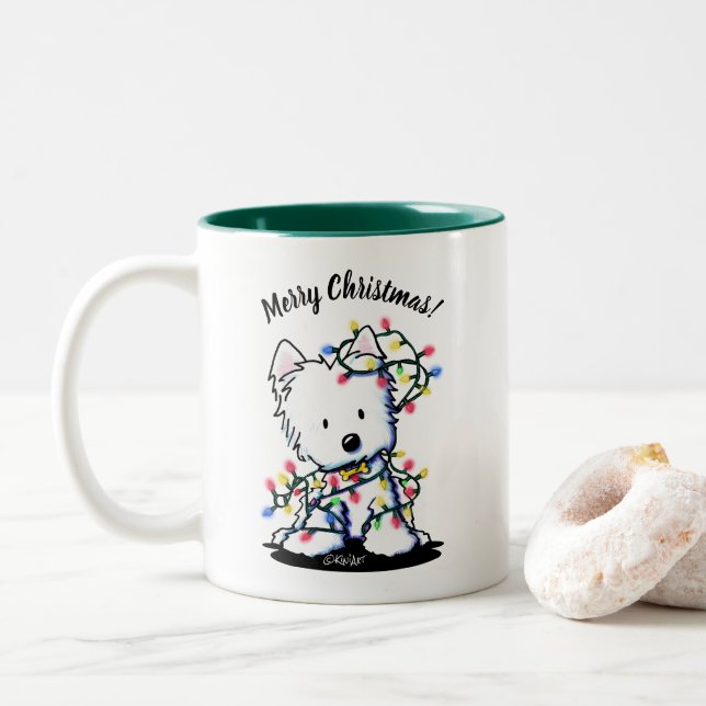 Tasse 2 Couleurs Joli Noël Westie KiniArt (Avec donut)