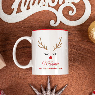 Tasse 2 Couleurs Joli Nom personnalisé Reindeer Fête Noël