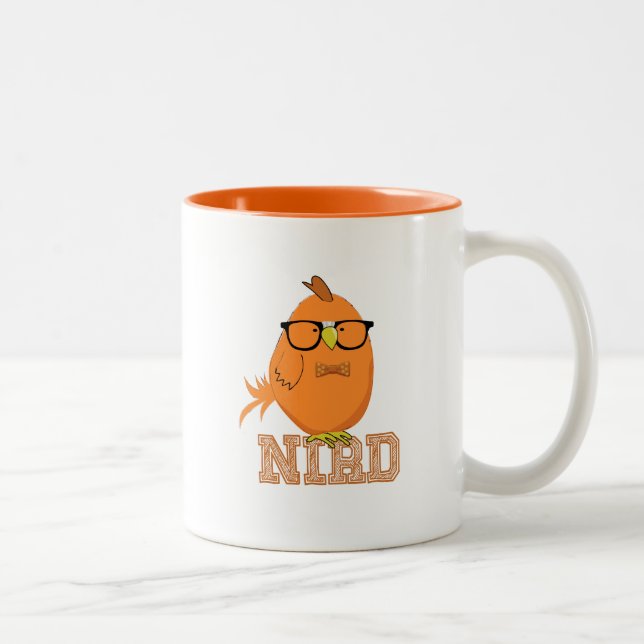 Tasse 2 Couleurs Joli Oiseau Nerd Orange (Droit)