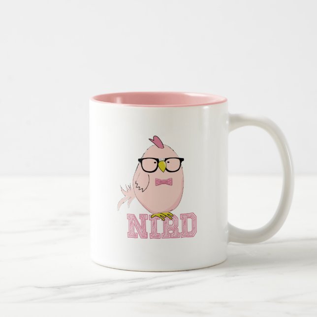 Tasse 2 Couleurs Joli Oiseau Nerd Rose avec des Lunettes  (Droit)