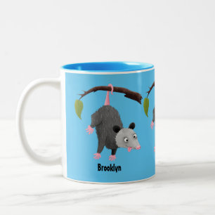 Tasse 2 Couleurs Joli opossum accroché à la branche dessin animé
