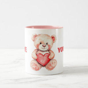 Tasse 2 Couleurs joli ours caricature couleur d'eau avec coeur roug