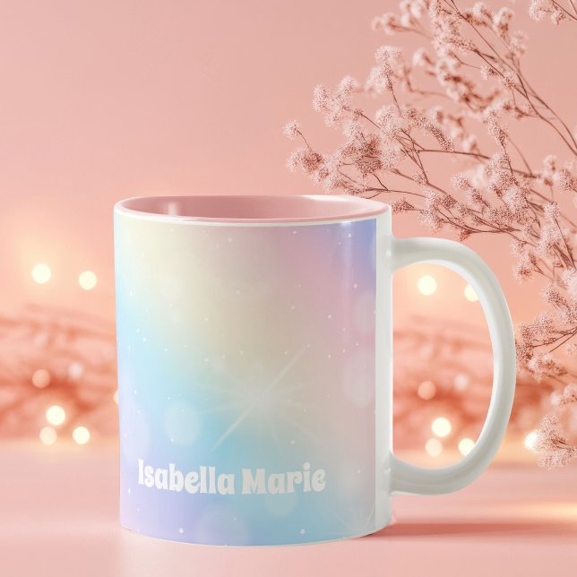 Tasse 2 Couleurs Joli Pastel Rainbow Sparkle Girly Personnalisé (Créateur téléchargé)
