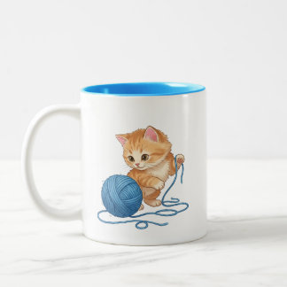 Tasse 2 Couleurs Joli petit chat orange avec balle de fil à deux to