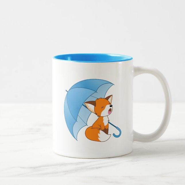 Tasse 2 Couleurs Joli Petit Renard dormant sous parapluie (Droit)